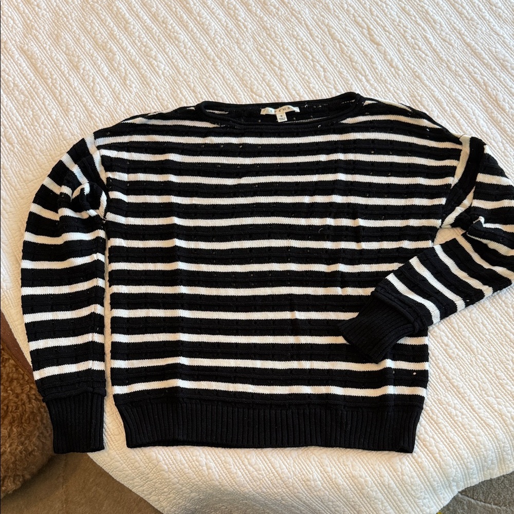 Cyrus Black and White Striped Crewneck Sweater